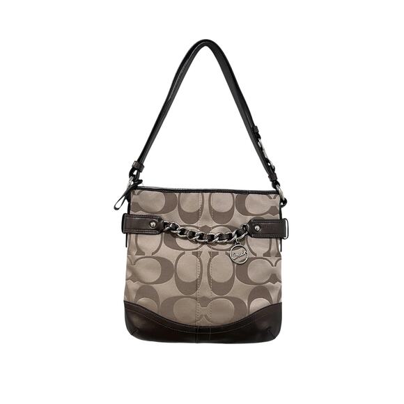 Coach Handbags - Coach Signature Crossbody Shoulder Bag Womens Brown Khaki Chain Leather Trim